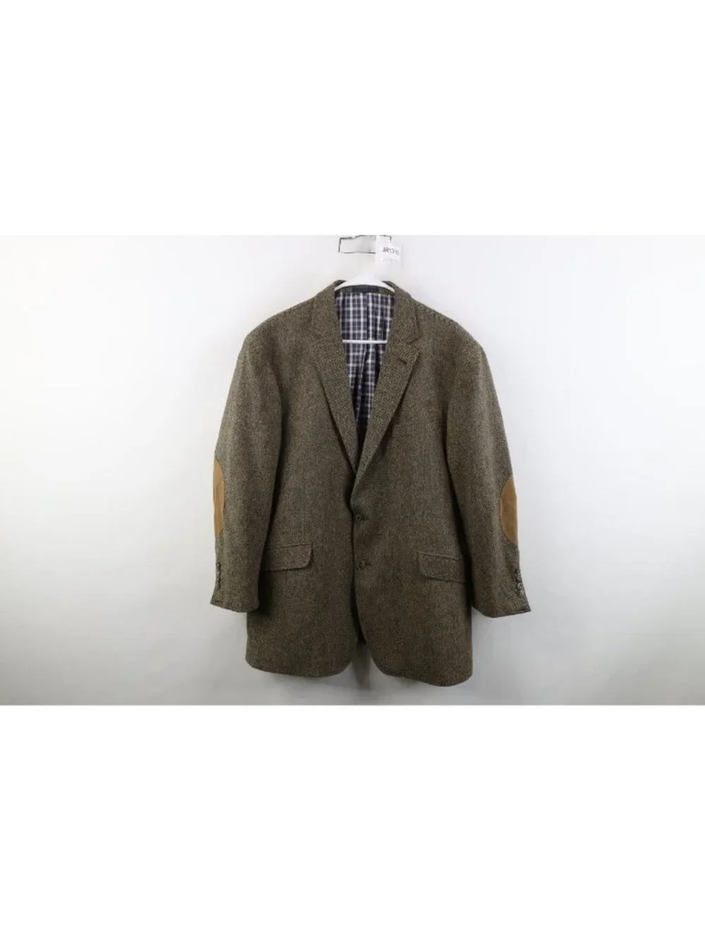 Jos A Bank Mens 44R Suede Elbow Patch Wool Tweed Herringbone Suit Blazer Jacket
